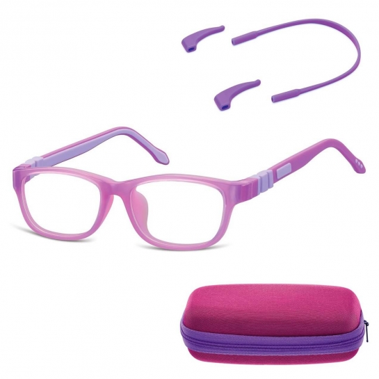Elastyczne dziecięce oprawki okularowe zerówki prostokątne + gumka Sunoptic K5 fioletowe
